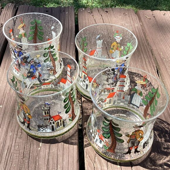 Vintage Bavarian Village Enamel Rocks Glasses Set of 4, Mid-Century - Picture 2 of 6